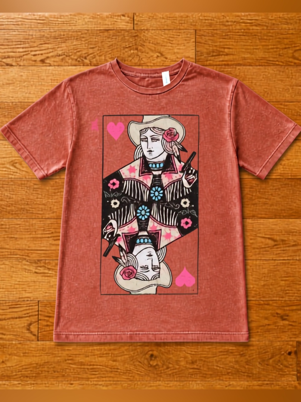NWT Queen of Hearts Cards Western Graphic Tee S